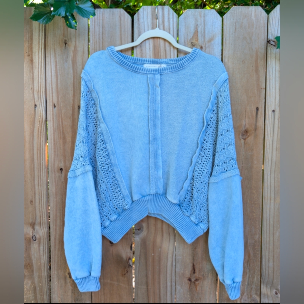 Altar'd State Light Blue Sweater with Lace Detail